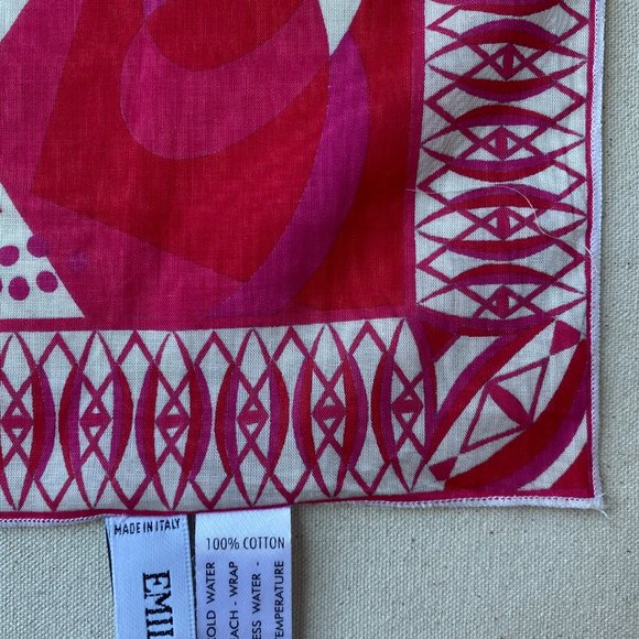 Emilio Pucci Red, White Pink Abstract Breast Cancer 17 Inch Square Cotton Scarf - Picture 6 of 8